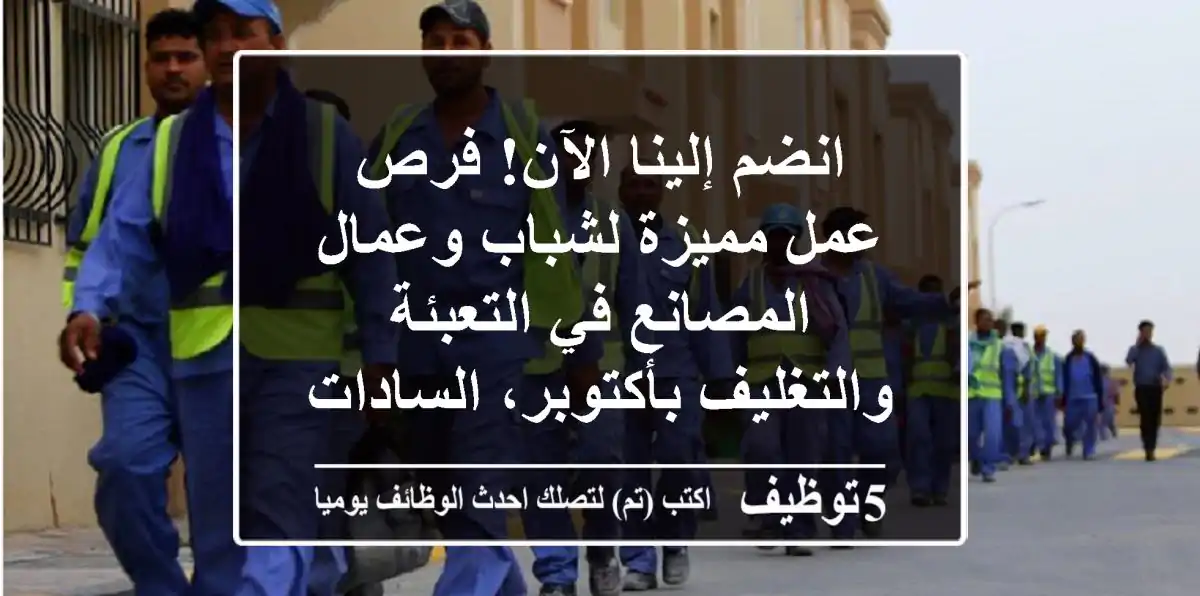 انضم إلينا الآن! فرص عمل مميزة لشباب وعمال المصانع في التعبئة والتغليف بأكتوبر، السادات، العبور - بمرتبات مجزية ومستقبل واعد!